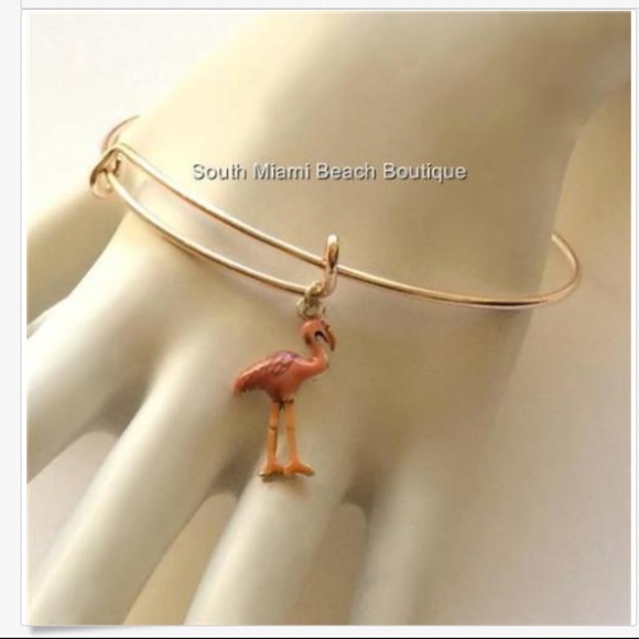 Rose Gold Pink Flamingo Charm Bracelet Peach Enamel Island Bird Plated - Picture 8 of 8